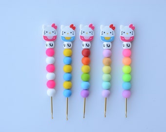 Squishy Kitty Crochet Hook / Neon Rainbow Glow in the Dark Crochet Hook / Crochet Hook / Silicone Bead Crochet Hook