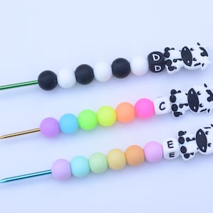 Black & White Cow Pastel Rainbow Neon Rainbow Glow in the Dark Crochet Hook / Crochet Hook / Silicone Bead Crochet Hook
