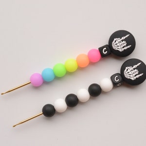 Skeleton Hand Rock On Rainbow Neon Rainbow Glow in the Dark Crochet Hook / Crochet Hook / Silicone Bead Crochet Hook