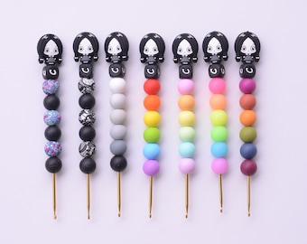 Wednesday Crochet Hook / Neon Rainbow Glow in the Dark Crochet Hook / Crochet Hook / Silicone Bead Crochet Hook