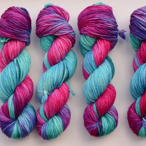 Mermaid Fantasy Hand Dyed Yarn / Ready to Ship / Bulky Weight Yarn / Pink Blue Aqua Teal Green Yarn