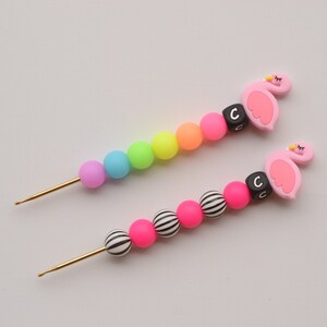 Flamingo Rainbow Neon Rainbow Glow in the Dark Crochet Hook / Crochet Hook / Silicone Bead Crochet Hook