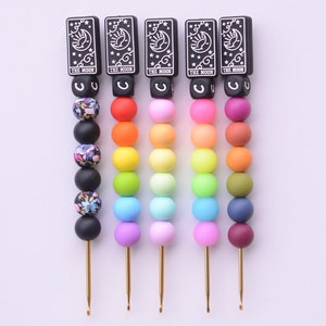 The Moon Tarot Card Crochet Hook / Neon Rainbow Glow in the Dark Crochet Hook / Crochet Hook / Silicone Bead Crochet Hook