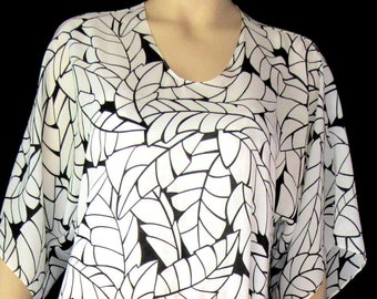 Vintage 70s Toni Todd Dress 70s does 1920s Style Plus Size Vintage Abstract Palm Print Large