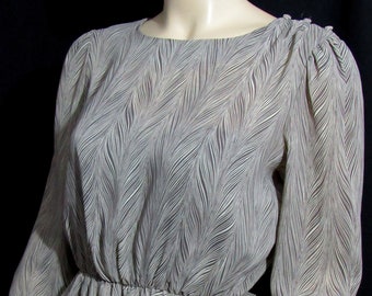 Vintage 80s Abstract Print Sheer Dress Nylon Modest Dress Day Dress Secretary Dress