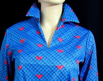 Vintage 70s Novelty Print Art Deco Belted Blouse