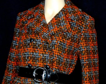 Vintage 60s 70s Betty Rose Wool Plaid Coat M 40 Chest