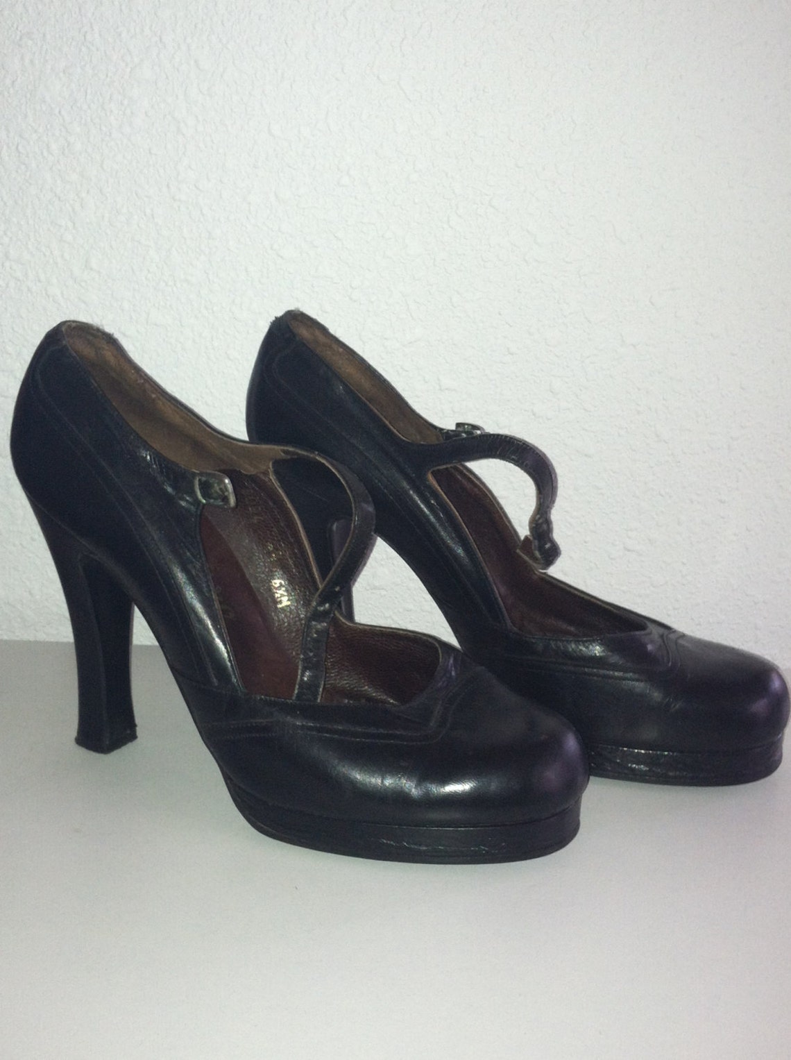 Vtg 60s Mary Janes Black Platforms Heels XS size 5 | Etsy