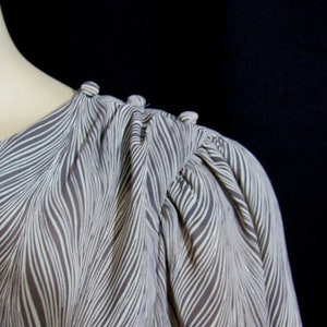 Vintage 80s Abstract Print Sheer Dress Nylon Modest Dress Day Dress Secretary Dress image 9