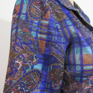 Vintage 80s Day dress Paisley Print Jewel Tones Elastic Waist Modest Dress image 3