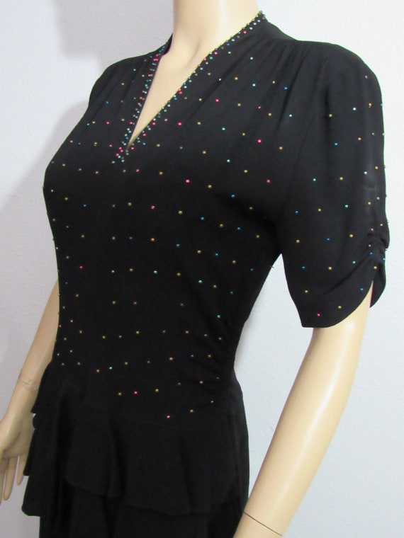 Vintage 1940s Black Studded Cocktail Dress Pin Up
