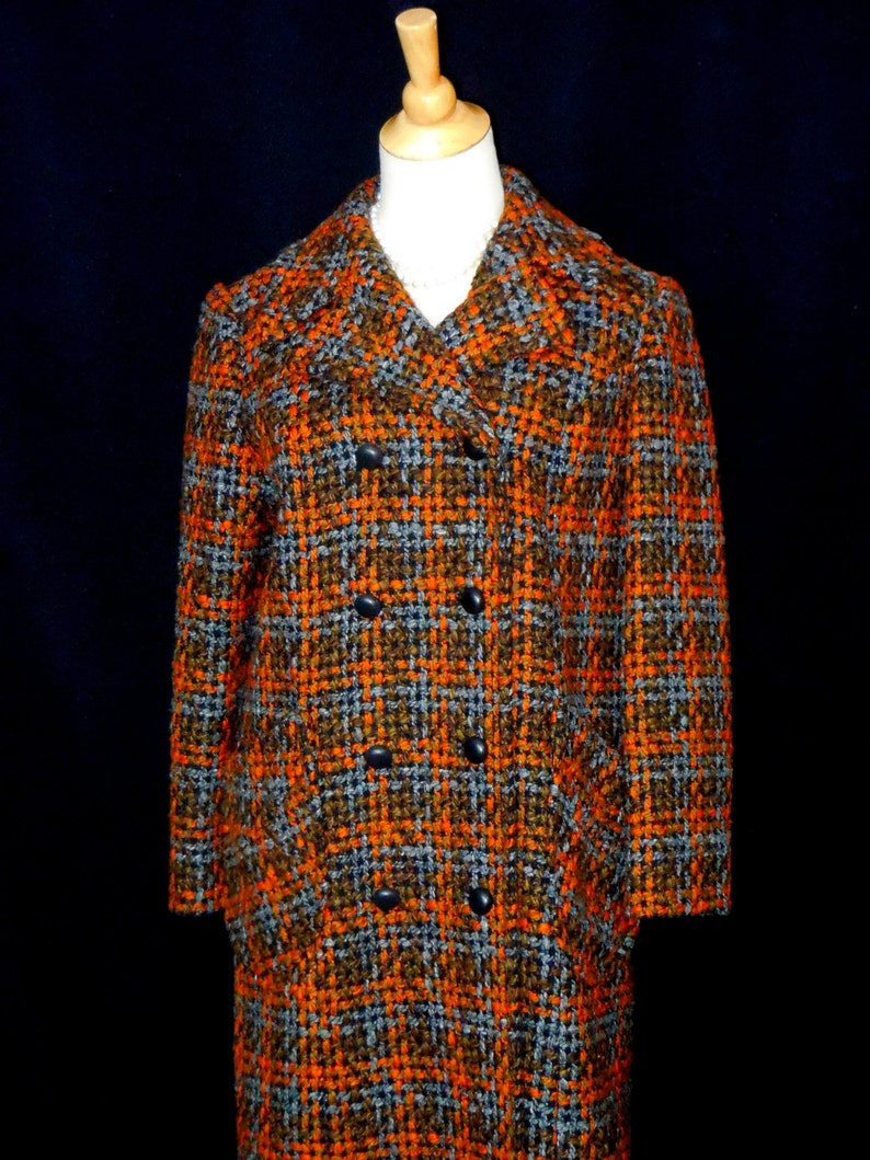 Vintage 60s 70s Betty Rose Wool Plaid Coat M 40 Chest image 2