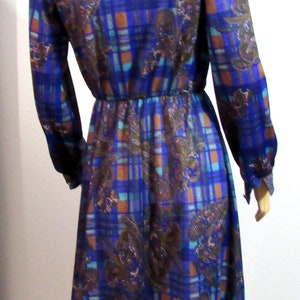 Vintage 80s Day dress Paisley Print Jewel Tones Elastic Waist Modest Dress image 4