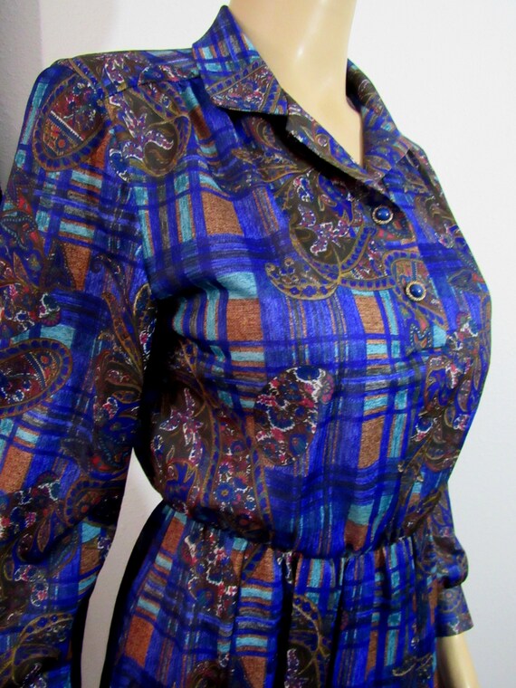 Vintage 80s Day dress Paisley Print Jewel Tones E… - image 2