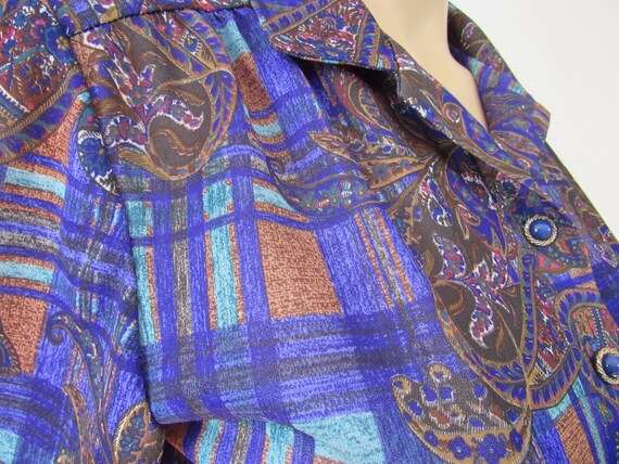 Vintage 80s Day dress Paisley Print Jewel Tones E… - image 6