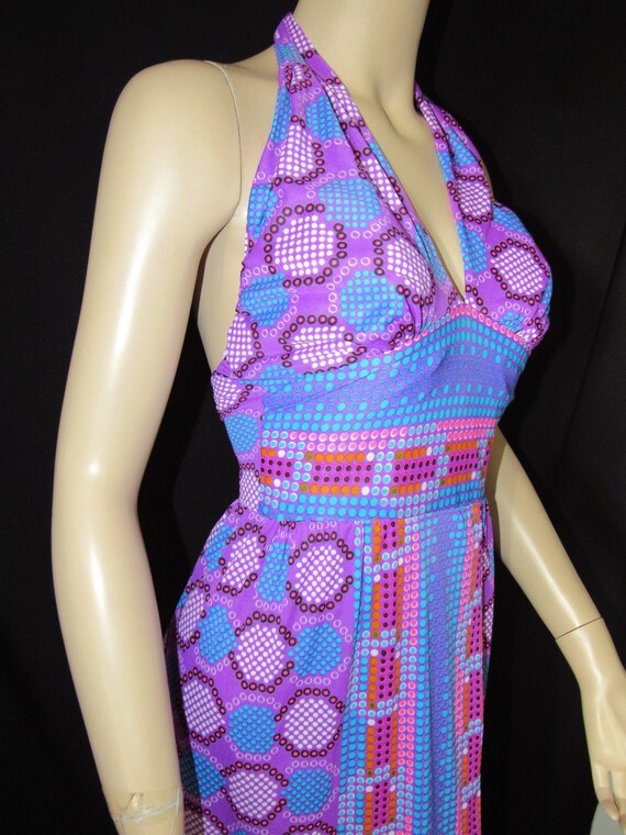 Vintage 70s Jack Hartley Maxi Halter Dress Pop Ar