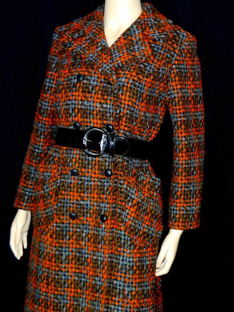 Vintage 60s 70s Betty Rose Wool Plaid Coat M 40 Chest image 1