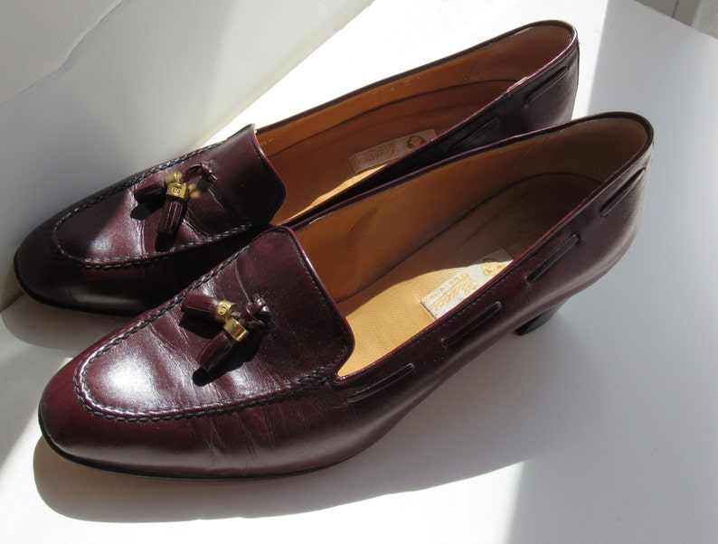 Vintage 1980s Gucci Loafers Block Heel Womens Preppy 80s Leather image 4