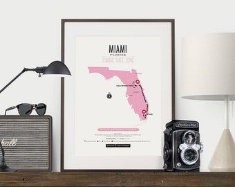 Zombie Safe Zone Miami Map Poster - Miami Florida Map