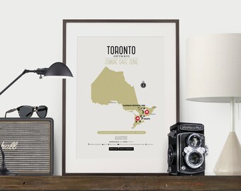 Zombie Safe Zone Toronto Map Poster - Toronto City Map