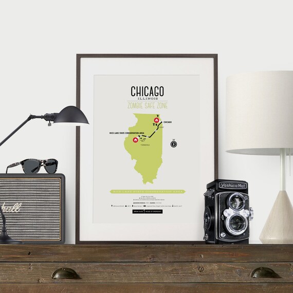 Zombie Safe Zone Chicago Map Poster Chicago City Map