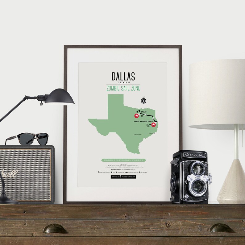 Zombie Safe Zone Dallas Map Poster Dallas City Map Etsy