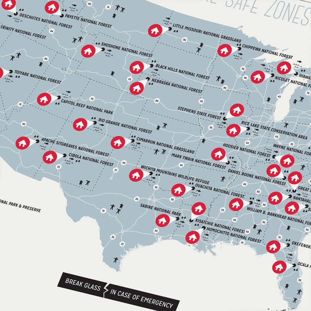 USA Zombie Safe Zones Poster United States Map - Etsy