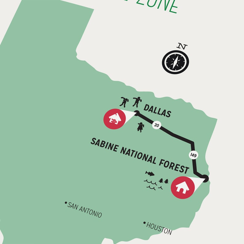 Zombie Safe Zone Dallas Map Poster Dallas City Map Etsy