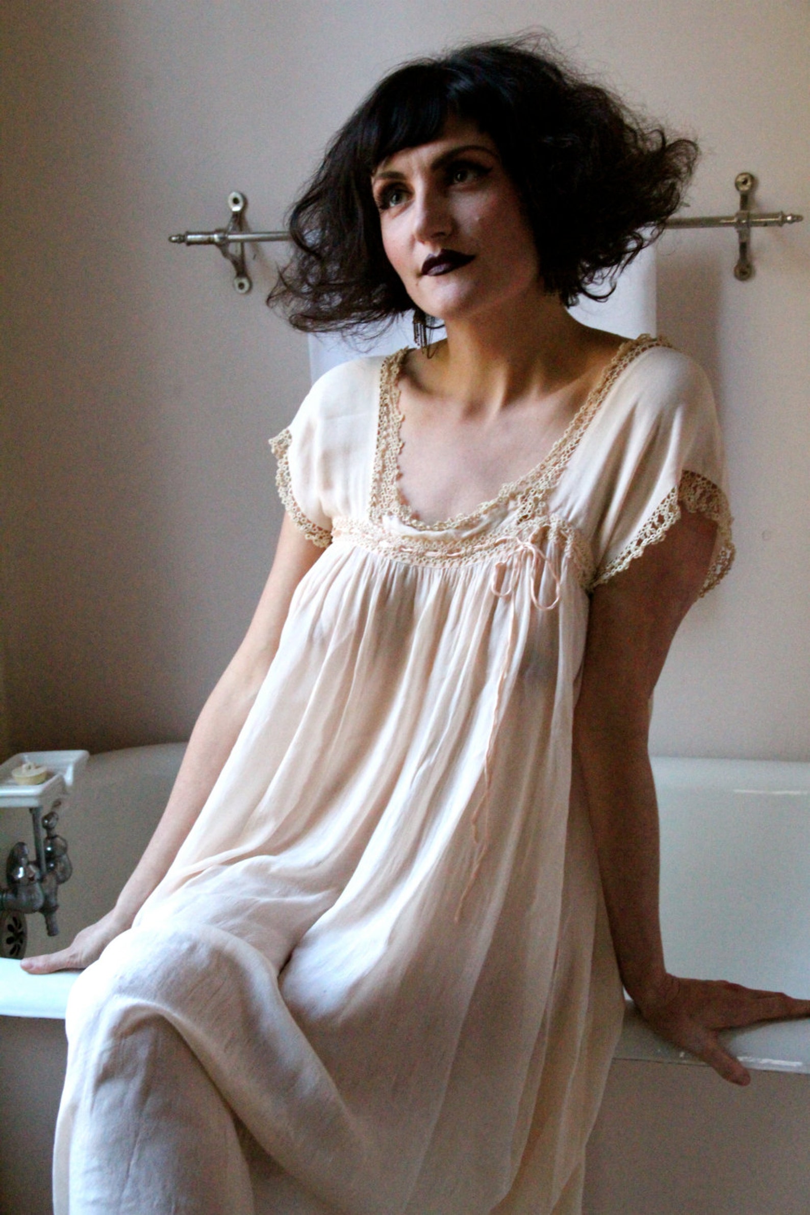 Antique Edwardian Nightgown Pink Raw Silk Wild Iris Vintage Etsy