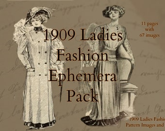 1909 Women's Fashion Digital Pages and Ephemera Printable Kit