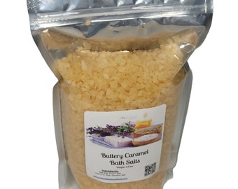 Bath Salts | Buttery Caramel Scent | 4 Sizes | Aromatherapy | Sea Salt | Epsom Salt