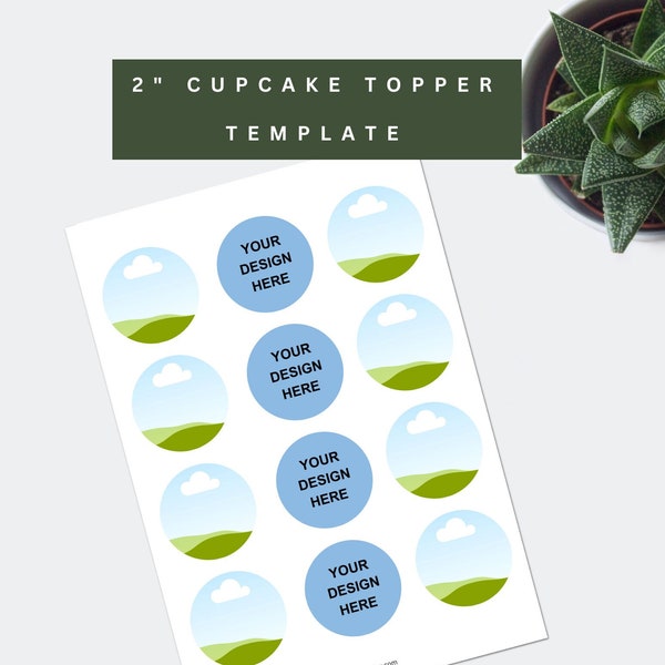 Blank Cupcake Toppers Template, 2 inches, Canva, Circle Labels, Round Sticker Template, for DIY decorations, svg, png, psd, instant download