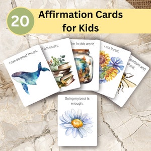 Carte di affermazione, Carte motivazionali per bambini, Carte di incoraggiamento, Mantra quotidiano per bambini, Carte di positività, Flashcard Montessori,