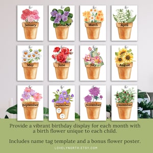 Bloemendisplay verjaardagsmaand | Verjaardagsdecoratie in de klas | Bewerkbare sjabloon | Bonusreferentieposter