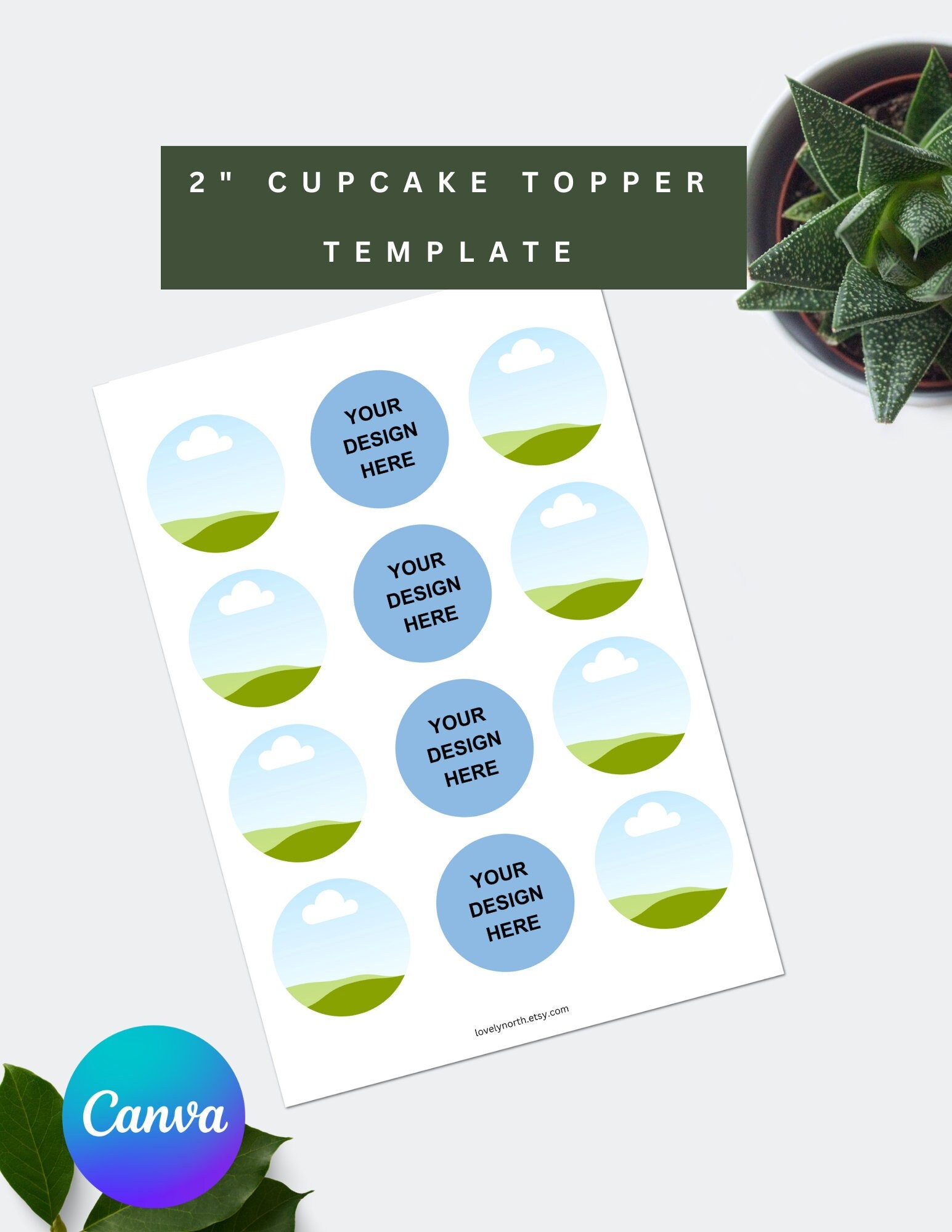 Blank Cupcake Toppers Template, 2 Inches, Canva, Circle Labels, Round