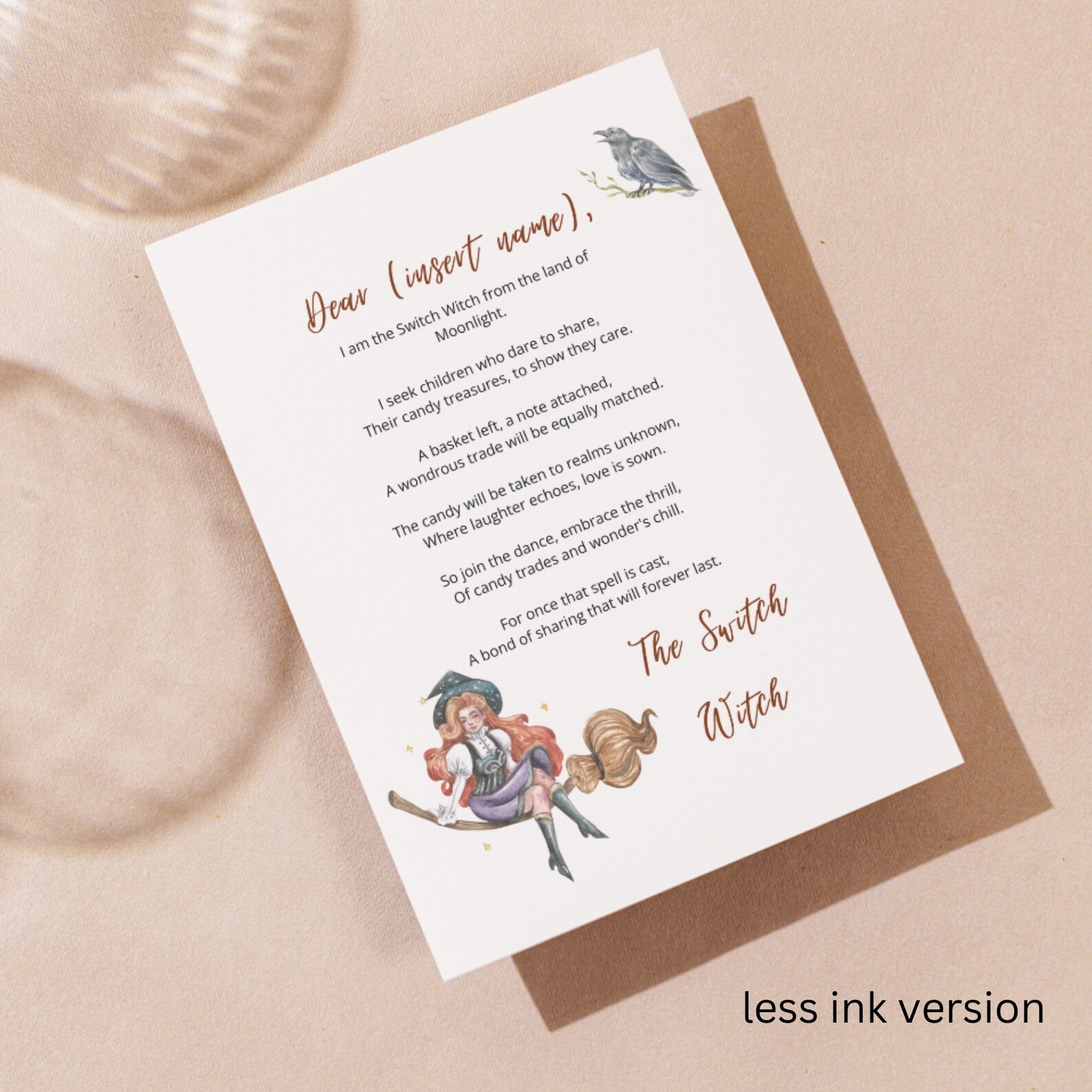 Switch Witch Letter and Candy Count Swap Card, Editable Template ...