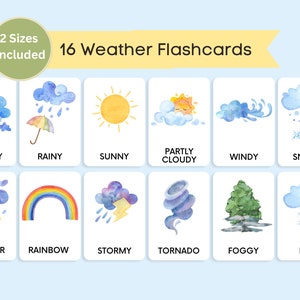 Wetterkarten, 16 Montessori Wetterkarten, Flashkarten Nomenklatur