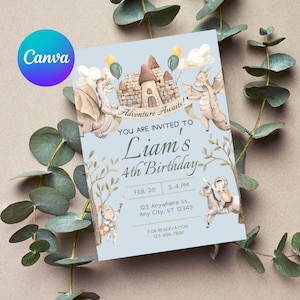 Knights and Dragons Birthday Invitation Template | Adventure Awaits| Printable Birthday Invite | Digital Birthday Invitation | 5x7 Card