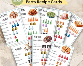 Christmas Loose Parts Recipe Cards, Holiday Inspired Recipe Pattern Cards, Pattern and Shape Matching, Digital Download, 10 Cards