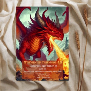 Dungeons and Dragons Party Invitation, Red Dragon No. 1 Version, Editable, Printable 5x7, Digital Invitation