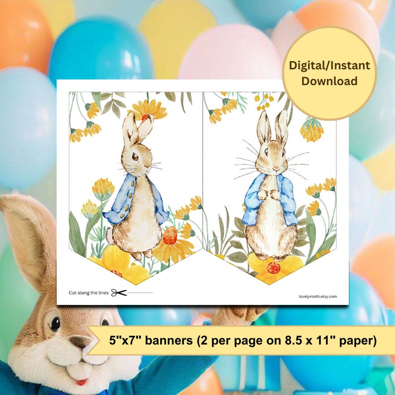 Peter Rabbit Happy Birthday Banner, Peter Rabbit Theme, Bunny With ...