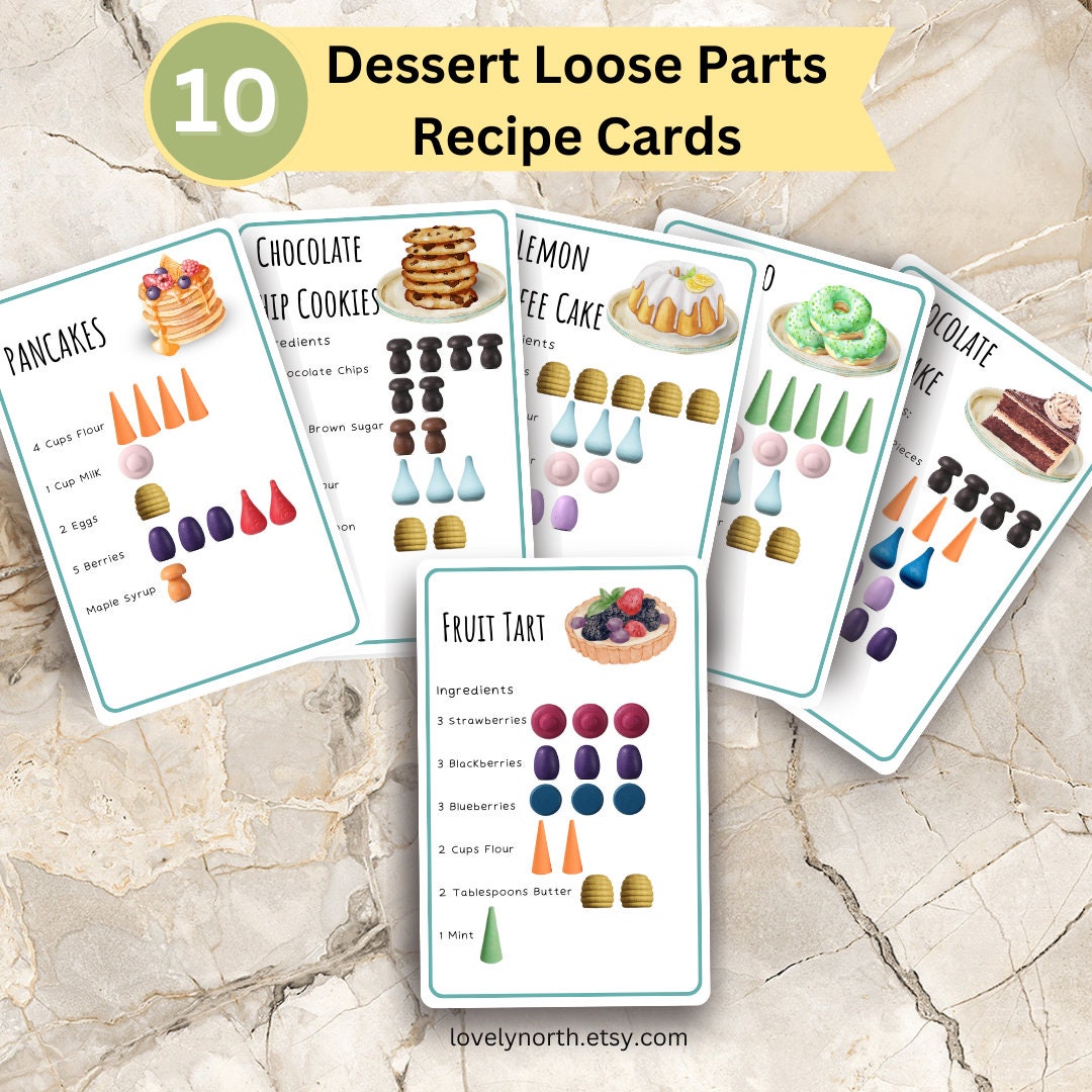 Mandala Loose Parts Recipe Cards,Dessert Recipe Pattern Cards, Pattern and Shape Matching, Digital Download, 10 Cards