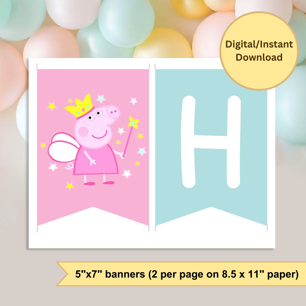 Peppa Pig Birthday Banner , Printable Peppa Banner - Etsy