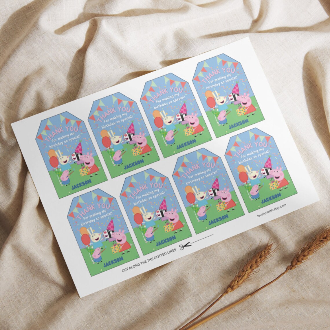 Editable Peppa Pig Thank You Tags, 3.5 Tall X 2.5 Wide, Peppa Pig ...