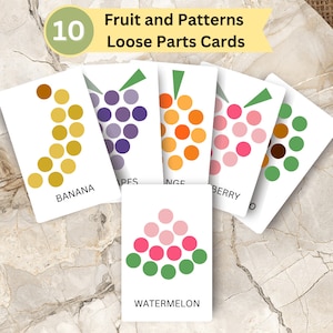 Fruits and Patterns Matching Mandala Loose Parts Cards, Shapes and Colors,  Matching Template Cards, Digital Download, 10 Cards