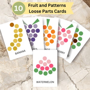 Fruits and Patterns Matching Mandala Loose Parts Cards, Shapes and Colors,  Matching Template Cards, Digital Download, 10 Cards