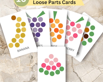 Fruits and Patterns Matching Mandala Loose Parts Cards, Shapes and Colors,  Matching Template Cards, Digital Download, 10 Cards