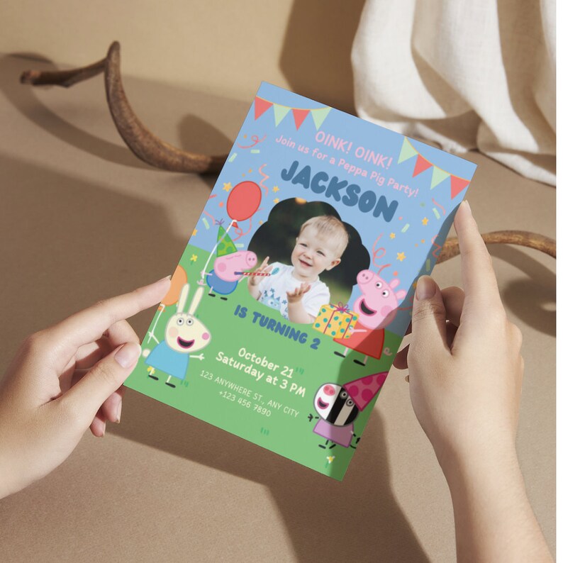Peppa Pig Birthday Invitation Template Printable Birthday Etsy