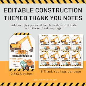 Editable Construction Birthday Party Tags, Construction Theme Favor Labels, Goodie Tags, Instant Download
