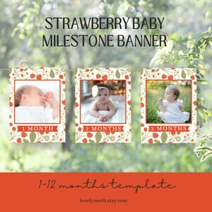 Bannière fraise bébé 12 mois, cartes, modifiable, téléchargement numérique